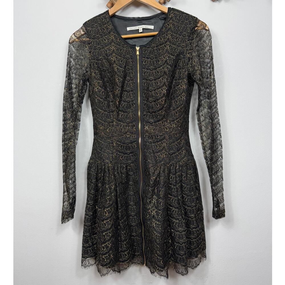 Rachel Roy Black/Gold Lace Long Sleeve Mini Dress Size 0